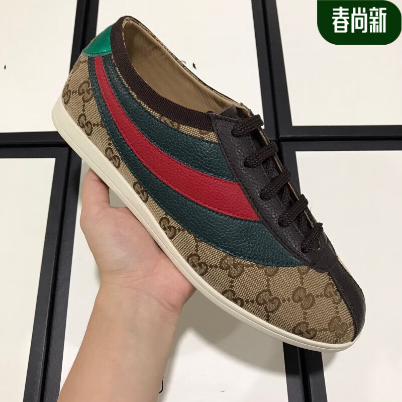 vfvq官方古新款g驰休闲鞋男低帮平底板鞋男条纹真皮百搭蜜蜂男鞋 古驰