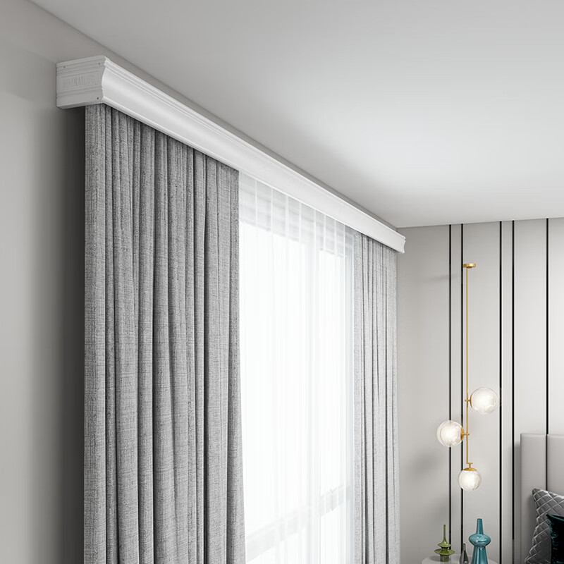 顶装双轨滑轮配件滑轨导轨成品铝合金 窗帘盒-墙装-1米价长度定制珍珠