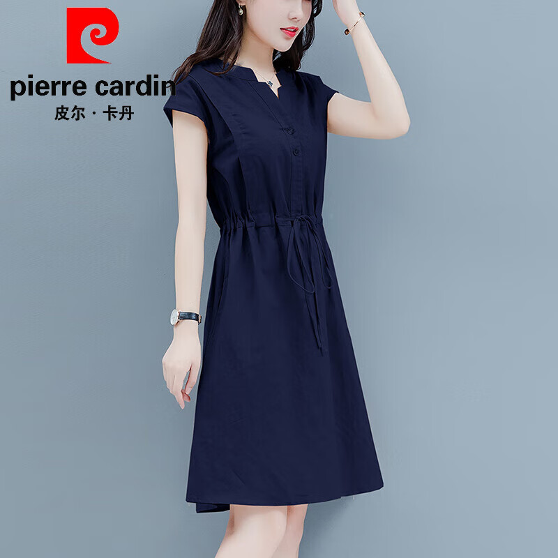 显瘦修身短袖棉麻连衣裙女夏天裙子高端 宝蓝色-品牌旗舰女装十大品牌