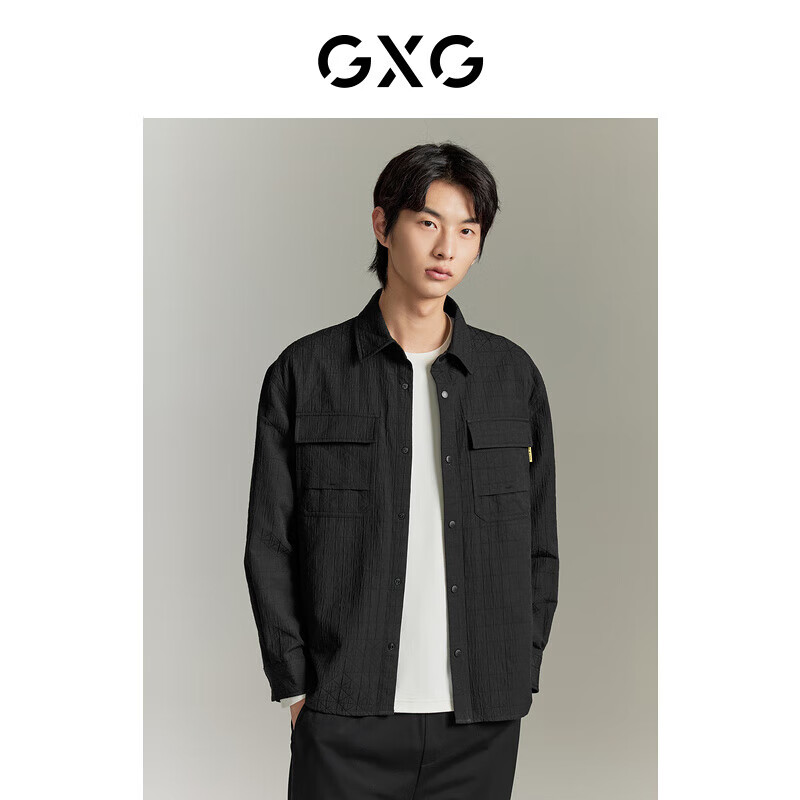 GXG男装  黑色肌理感工装风衬衫 黑色 165/S
