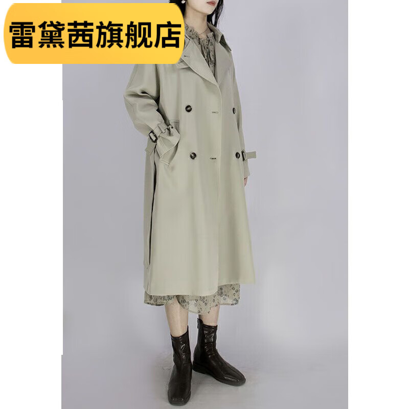 雷黛茜风衣女2024秋装中长款感炸街小个子英伦外套大衣潮 绿色 8131(主图款) S 建议 85-95斤