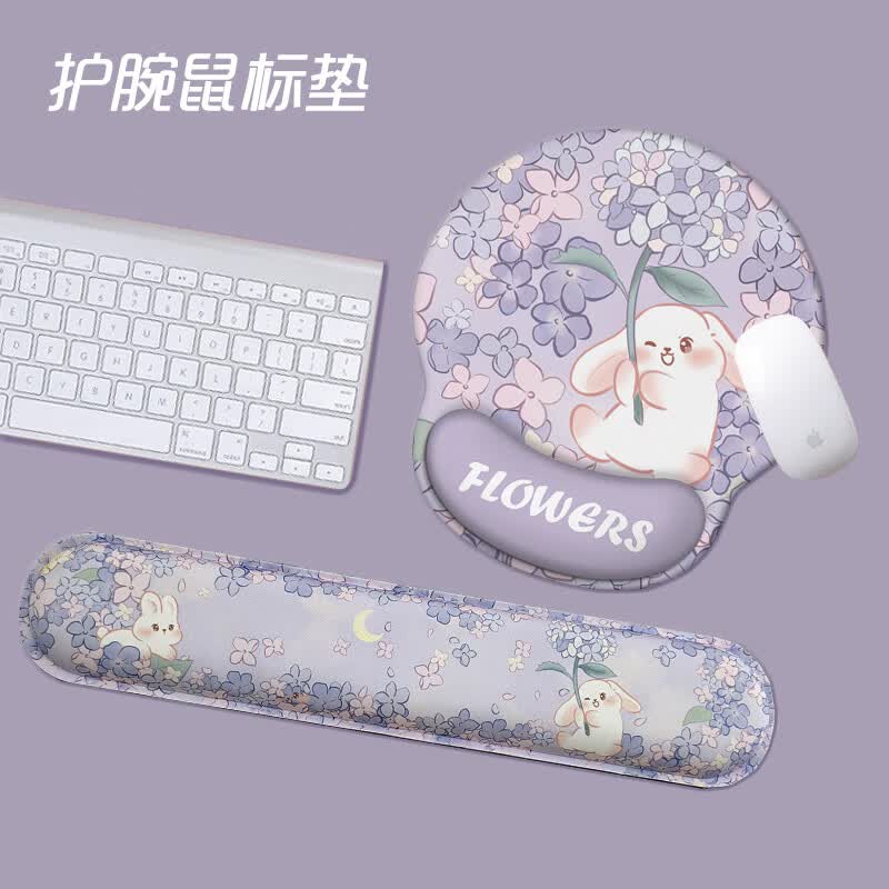 琦格尔小号鼠标垫护腕托鼠标手托护手垫电脑办公键盘托游戏手托枕护腕女生男可爱创意手托办公桌垫ins风 紫色绣球花 【鼠标垫】