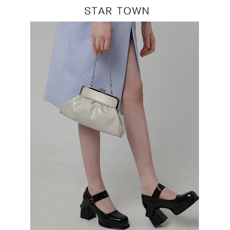 STAR TOWN繁星小镇 复古宴会潮流百搭 牛皮 夹子包斜挎手提包情人节 奶油金