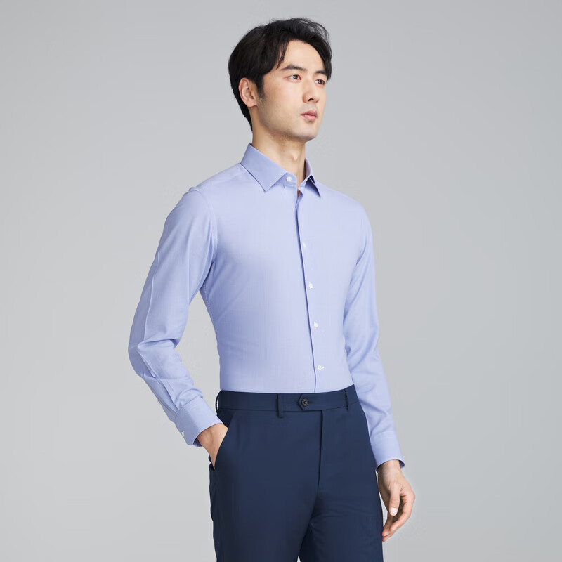 MAYOR男装 秋季ALBINI全棉强捻高支纱免熨长袖衬衫男 蓝色 41