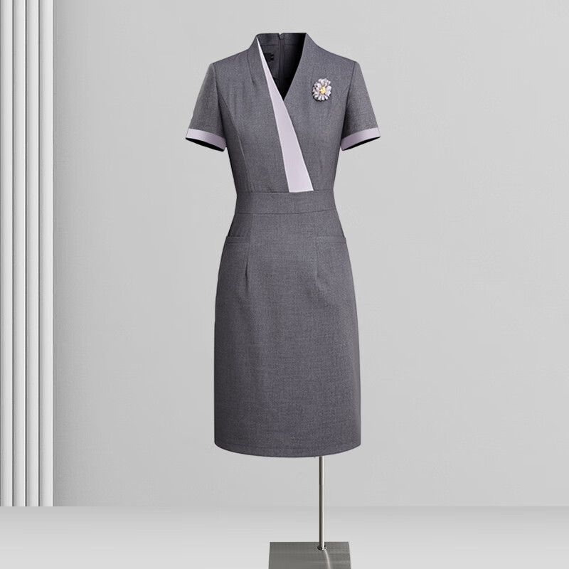 部客服工作服职业连衣裙女前台接待珠宝店美容师高端会所 灰色短袖