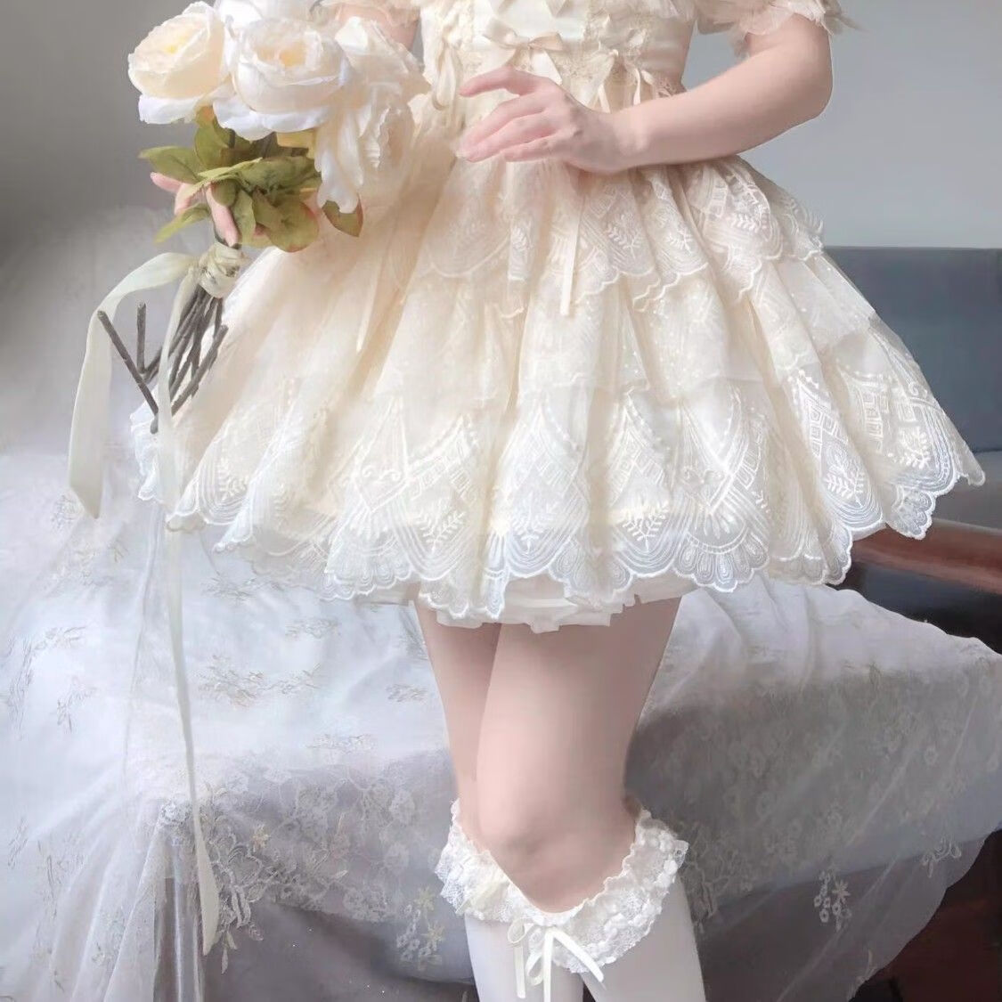 歆栩lolita裙洛丽塔裙子正版全套白浪潮汐吊带衣 半身 分体款段 短款