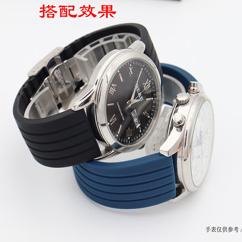 适配阿玛尼硅胶手表带黑武士AR60008/AR2447男女黑色-蝴蝶扣22mm 黑色-黑保险扣 20mm