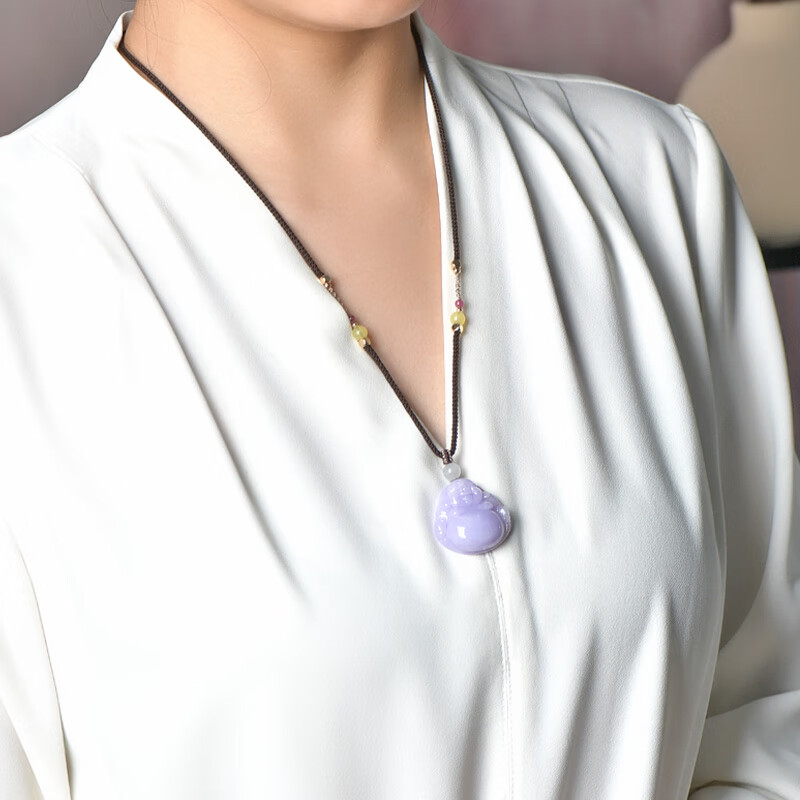千载一玉孤品翡翠玉佛吊坠女士紫罗兰弥勒佛玉石项链九紫离火寓意福运相伴 款三 QZB623