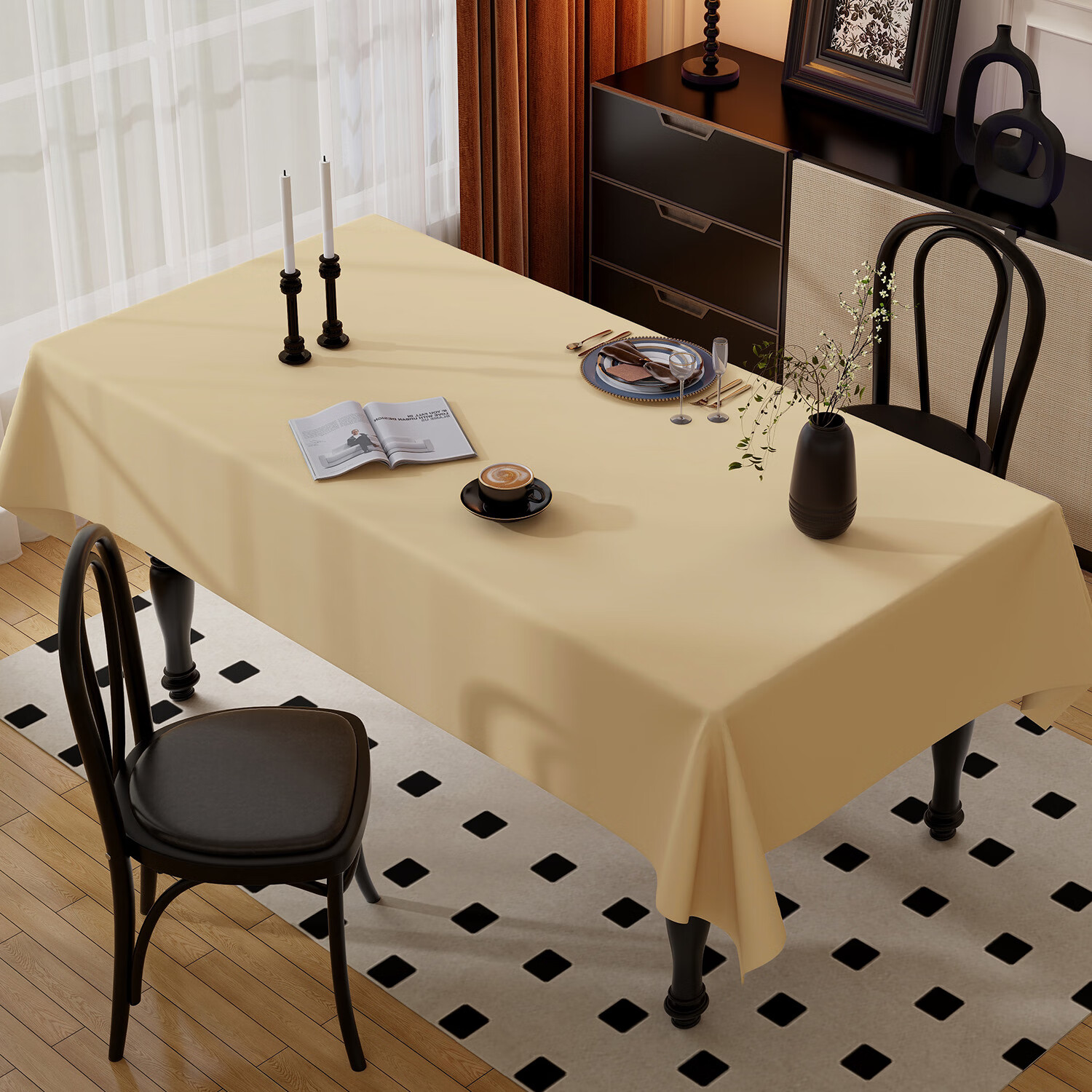 纯色桌布防水防油免洗家用长方形餐桌布茶几台布高级感 素雅香槟色 90