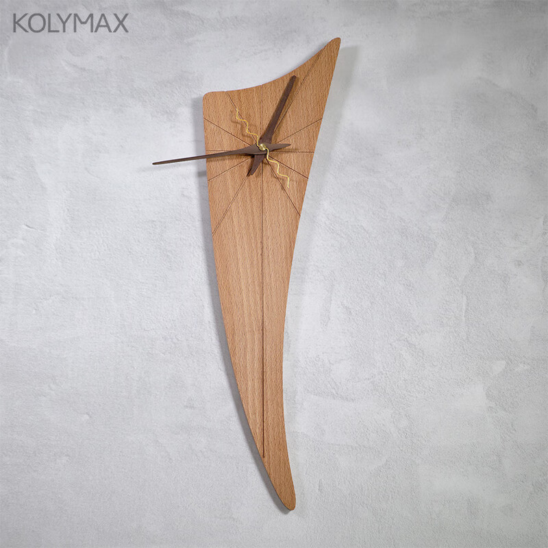 KOLYMAX轻奢风客厅电视背景墙挂表实木牛角壁挂钟创意原木石英钟创意钟表 榉木创意静音挂钟 14*50CM*1.5CM厚 50cm