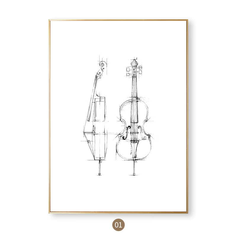 聚可爱乐器线条素描装饰画客厅简约现代抽象艺术轻奢小众卧室床头挂画