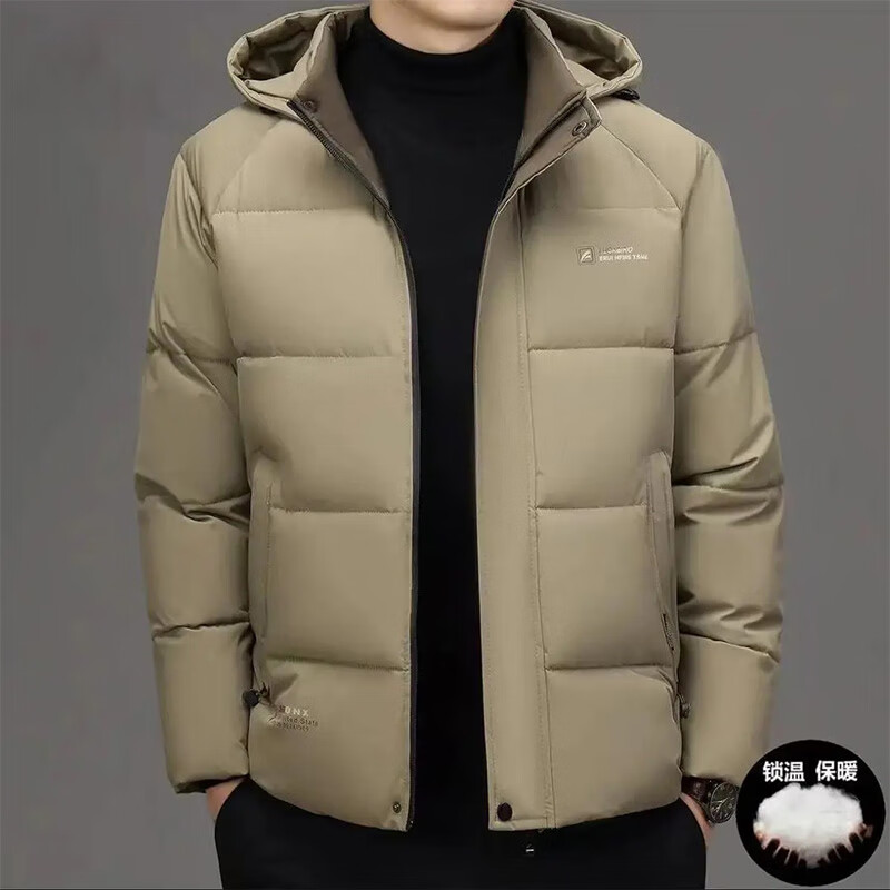 罗鸣老人【轻奢高档】品牌正品男士新款羽绒服 可脱卸连帽保暖舒适外套 卡其色 3XL （建议140-160斤）