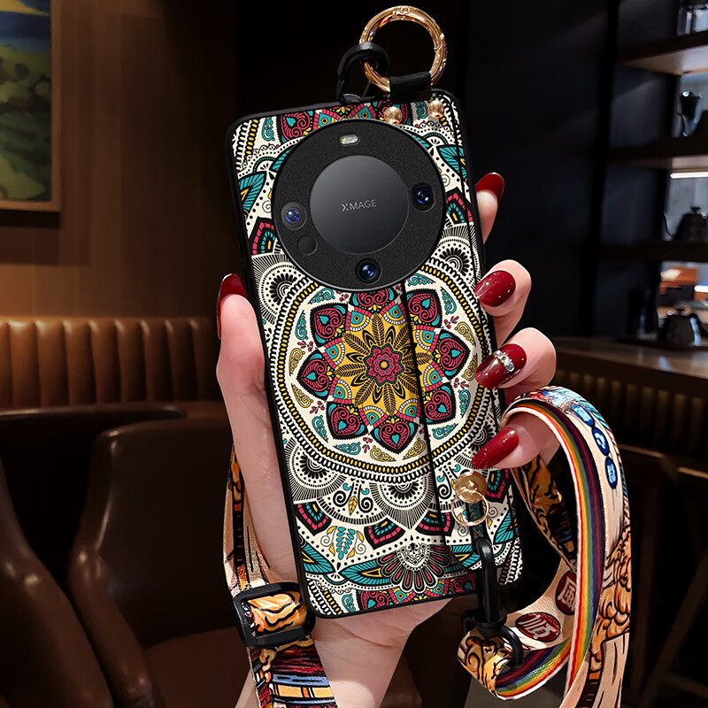 居道适用华为mate60pro手机壳女斜挎肩背挂脖绳mate70中国风mate40pro 图腾花朵腕带斜挎款 华为Mate60Pro