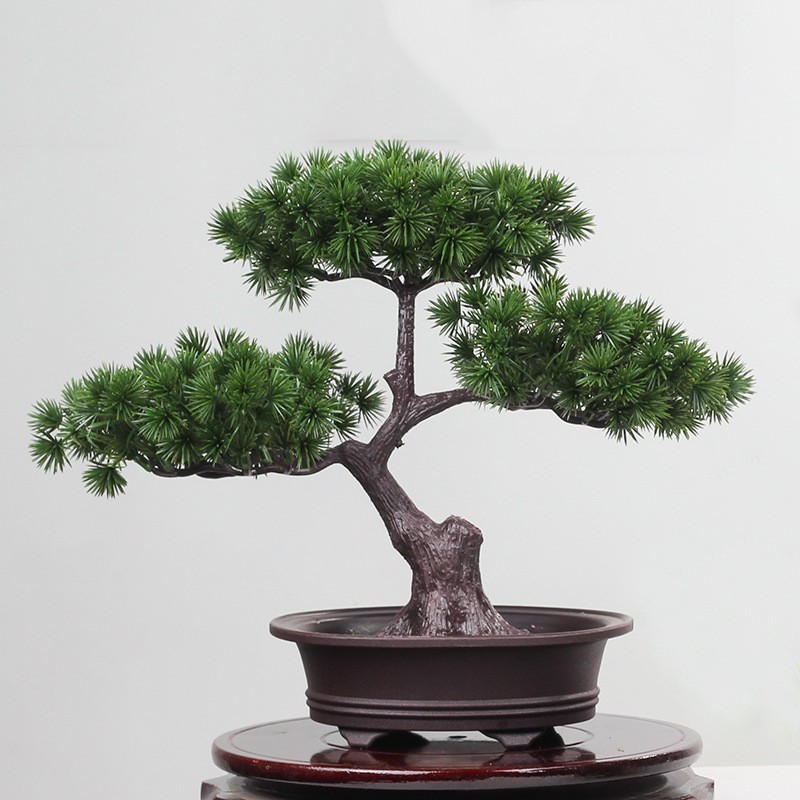 绿秀仿真花迎客松盆景摆件假树盆栽塑料假花盆栽仿真松树室内植物装饰奇松 原色 高23cm宽31cm 虎窝购