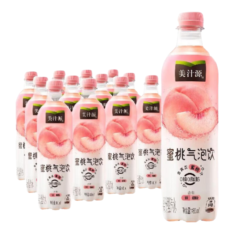 可口可樂美汁源無糖果味氣泡水0糖0脂碳酸飲料480ml整箱裝 【蜜桃味】480ml*12