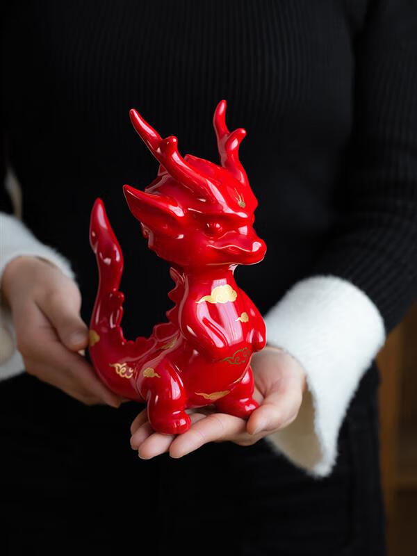 妙普乐中国龙陶瓷摆件    景德镇红色陶瓷龙摆件玄关办公室家居装饰品