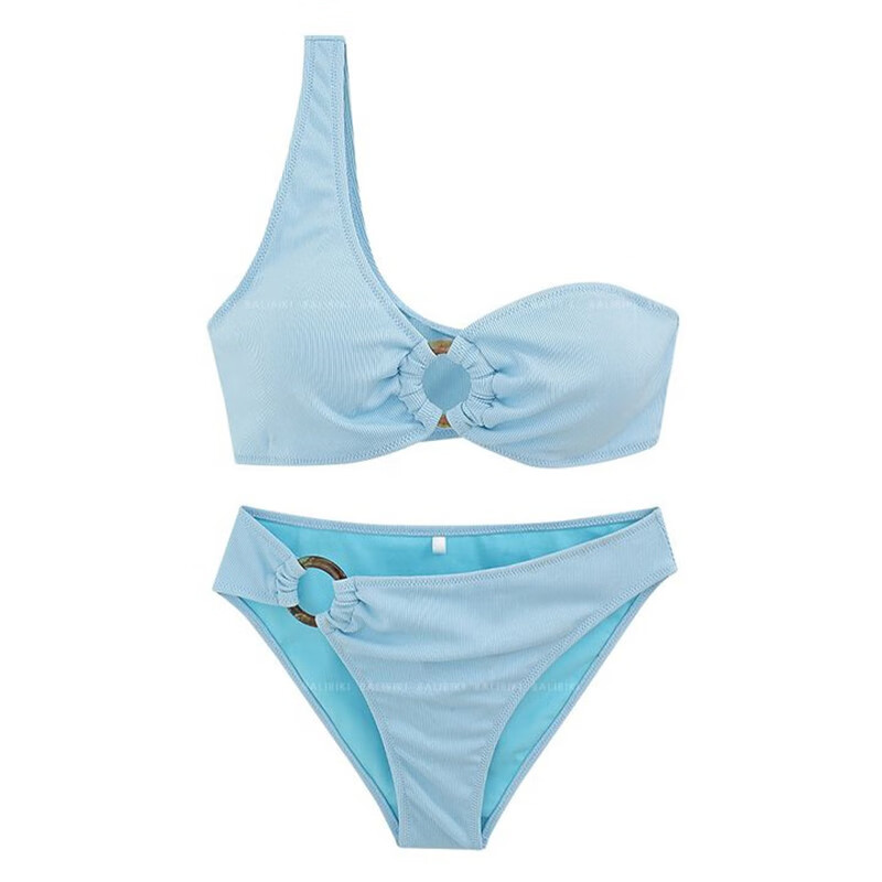 君吻日本泳衣女性感单肩比基尼小胸聚拢三点式分体三角度假温泉游泳装