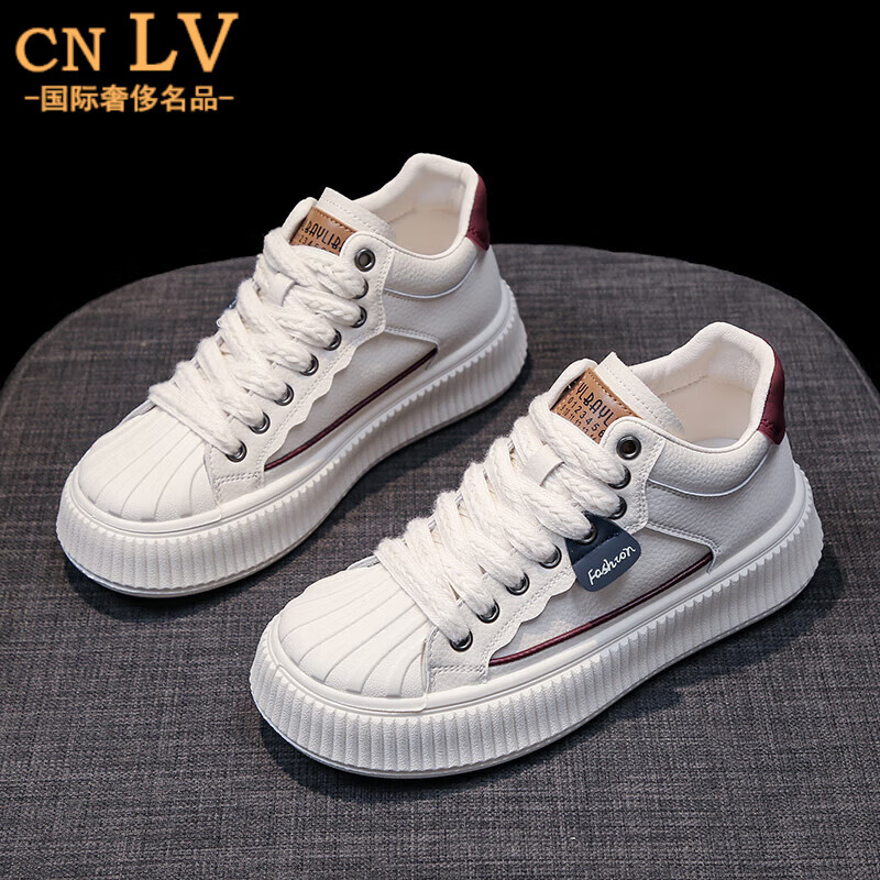 cnlv高帮小白鞋女2024年新款女鞋百搭鞋子春秋季厚底休闲板鞋国际轻奢