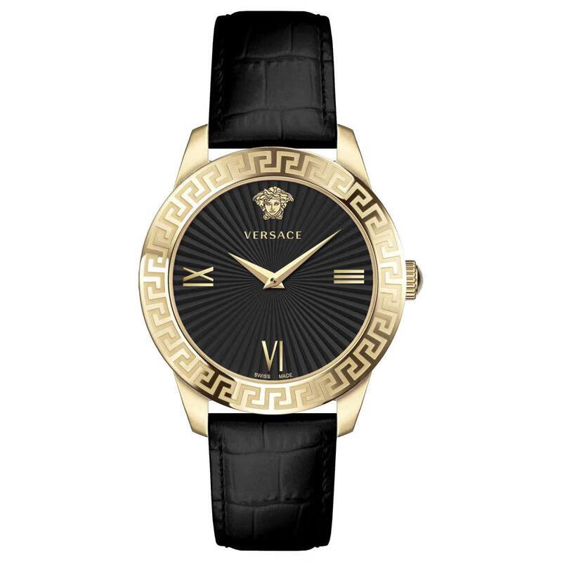 范思哲(versace)女士石英手表希腊回纹表盘时尚休闲皮带石英女表送