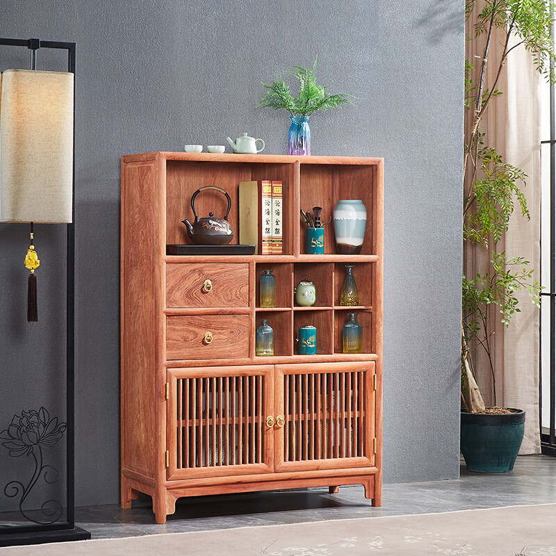 八方客红木家具缅甸花梨(学名:大果紫檀)实木茶叶柜新中式储物柜展示