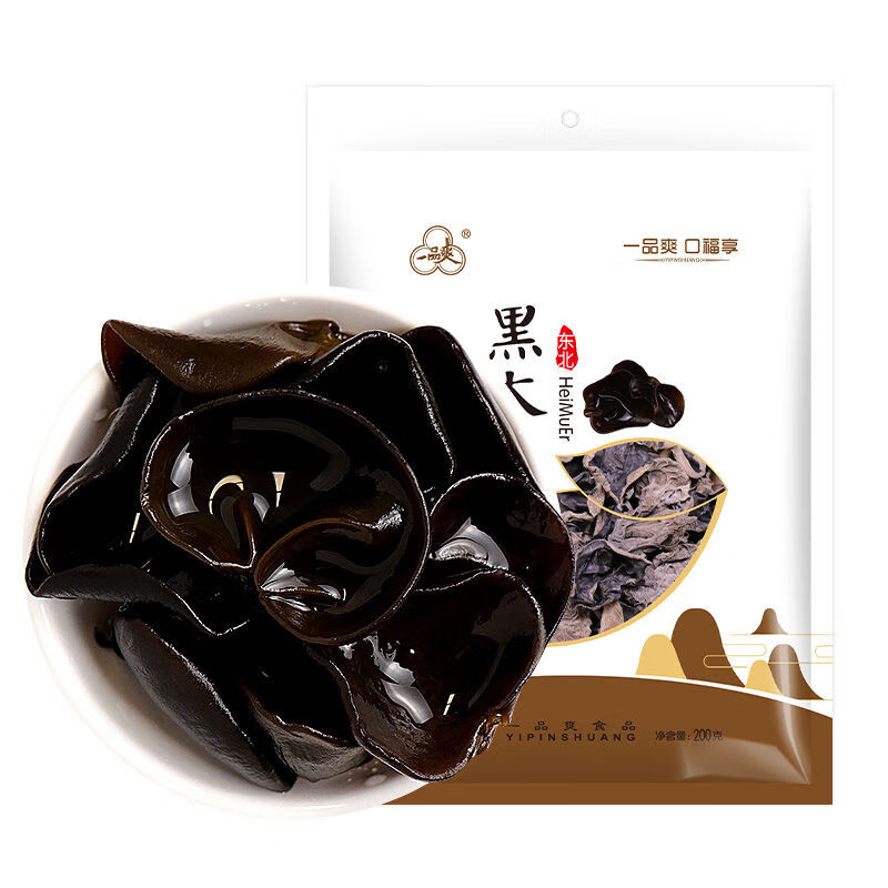 一品爽東北黑木耳200g一級無(wú)根肉厚大碗耳干貨特產(chǎn)火鍋食材 東北黑木耳200g