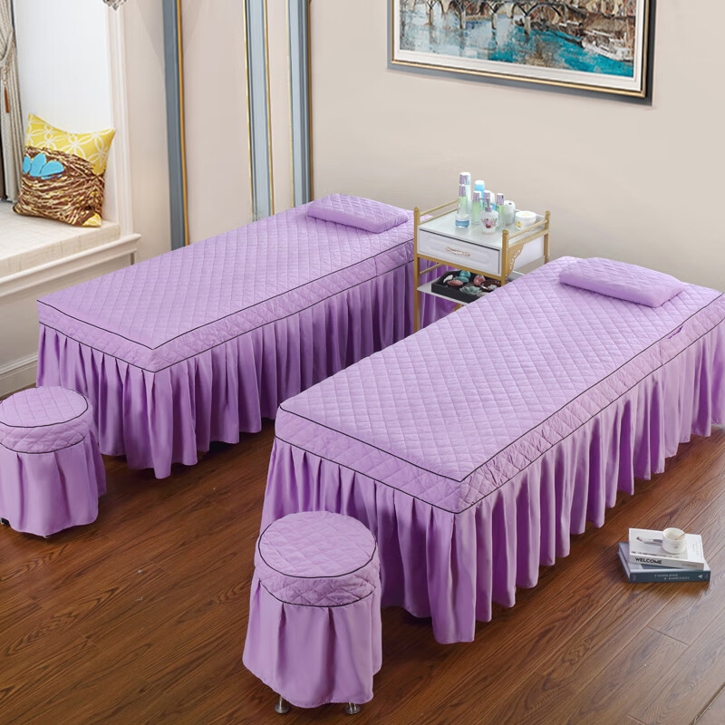 正圣按摩床罩带洞单件美容床罩理疗推拿床套纯色美容院专用床单四季款 浅紫色 订做其他尺寸单床罩