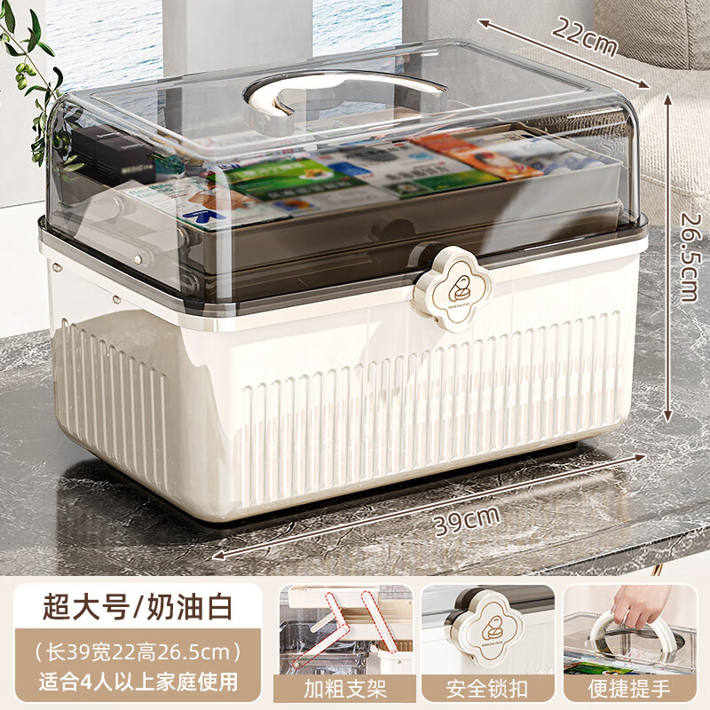 美煮妇【优选】医药箱家庭装大号药物收纳盒家用大容量药品收纳箱医疗急 超大号3层【4人以上家庭】