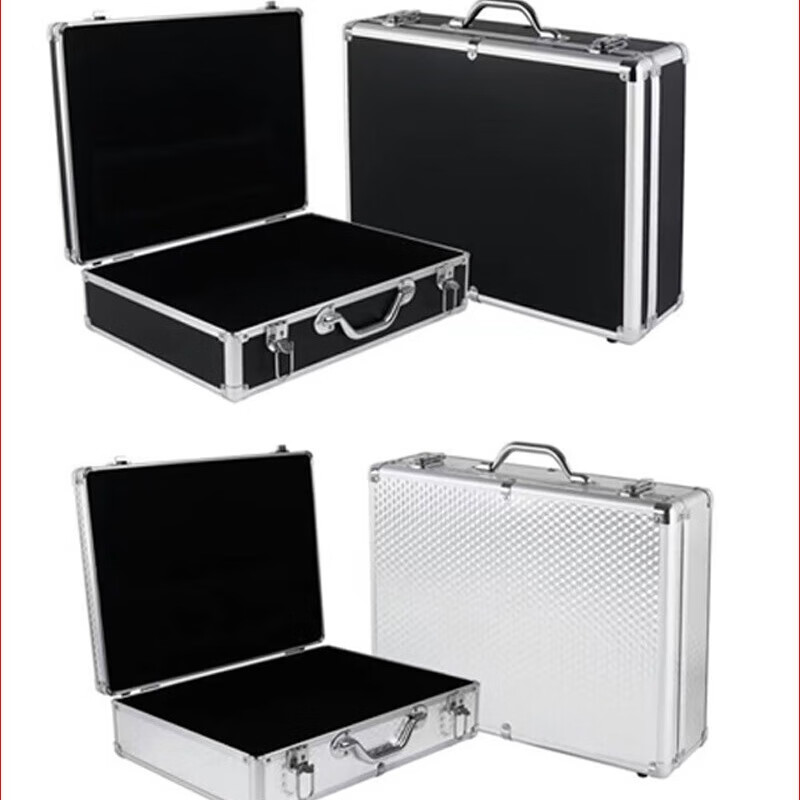 密码箱保险箱手提箱铝合金收纳箱仪器工具箱钥匙密码锁带海棉箱子 银色货13[46*34*16cm]钥匙锁+棉