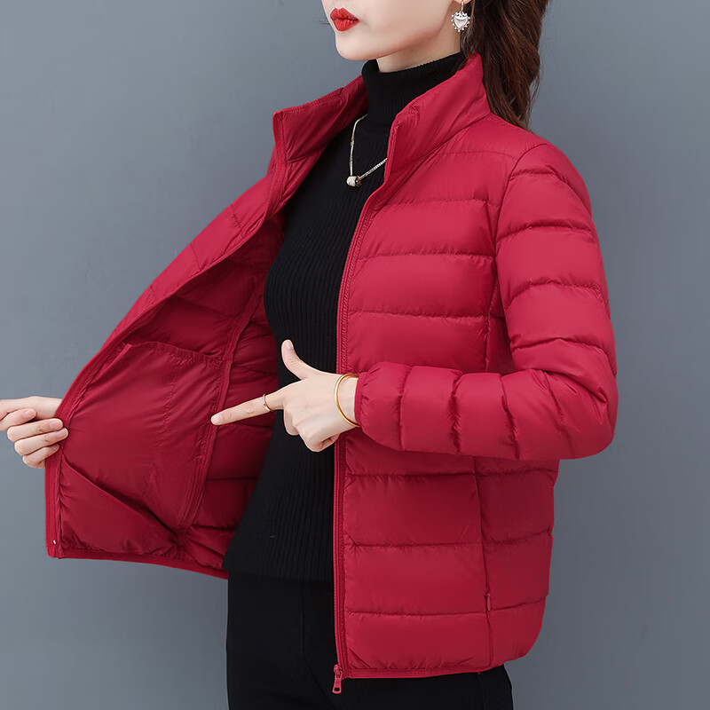 百鹿威羽绒服女妈妈显年轻红色轻薄内胆女冬季小个子短款鸭绒时尚外套