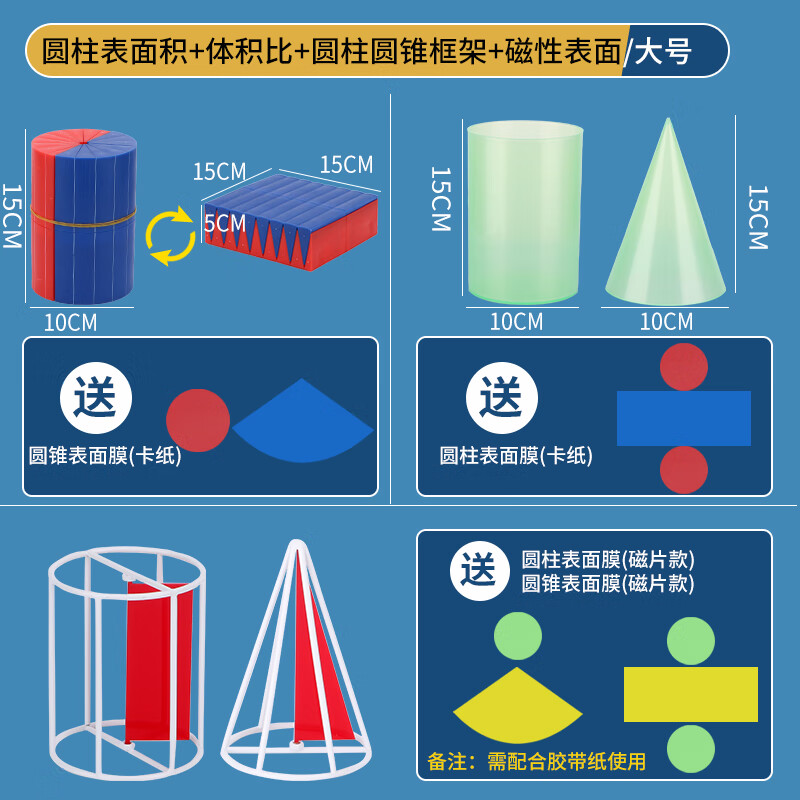 6年级计算公式 【大号】圆柱表面积 体积比 圆柱圆锥框架 磁性表面