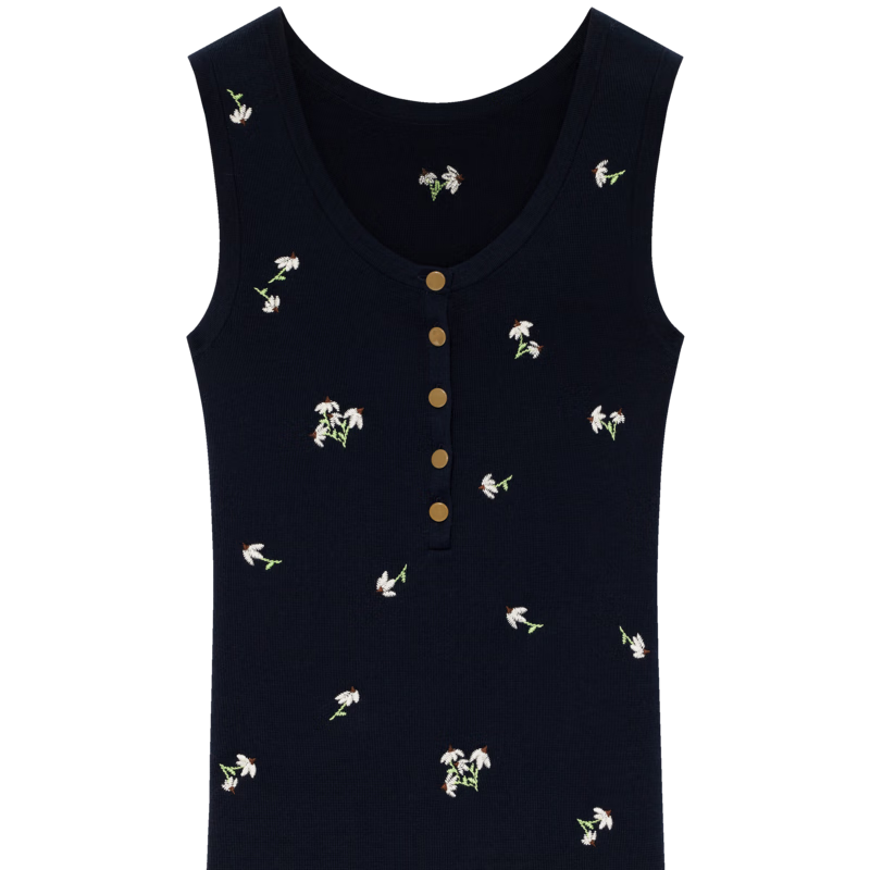ERDOS 春夏圓領(lǐng)刺繡套衫修身可機(jī)洗純棉法式浪漫女工字背心針織衫 藏藍(lán) L 165/88A