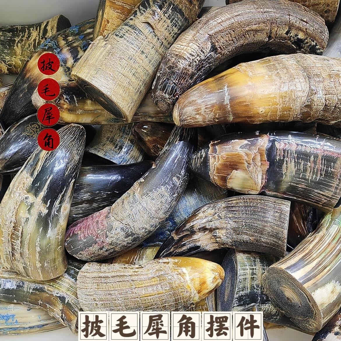 糜鸿(miehone)天然披毛犀角整角摆件亚洲非洲鱼籽纹珍贵药材刮丝磨粉