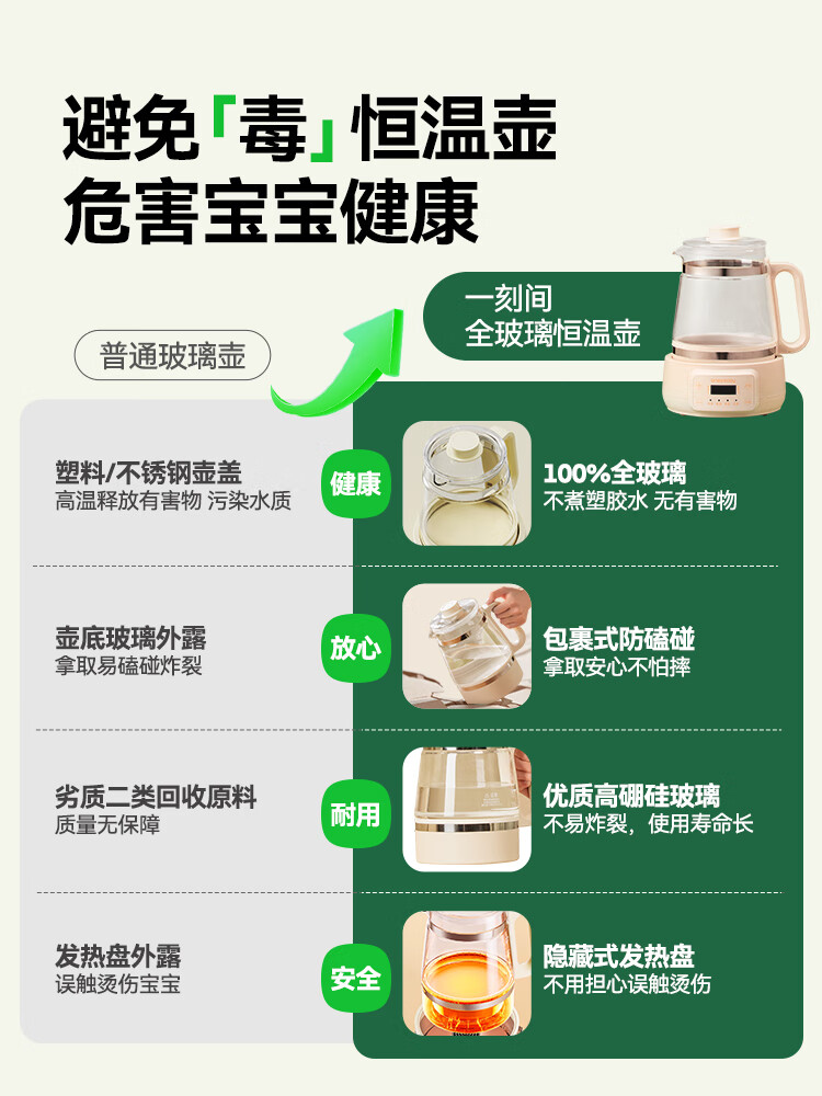 狮奥利兴恒温壶婴儿无胶圈全玻璃一体母婴防碎纯玻璃家用热水养生壶 【调奶+摇奶轻松搞定】全玻璃恒温壶+倾斜摇奶器