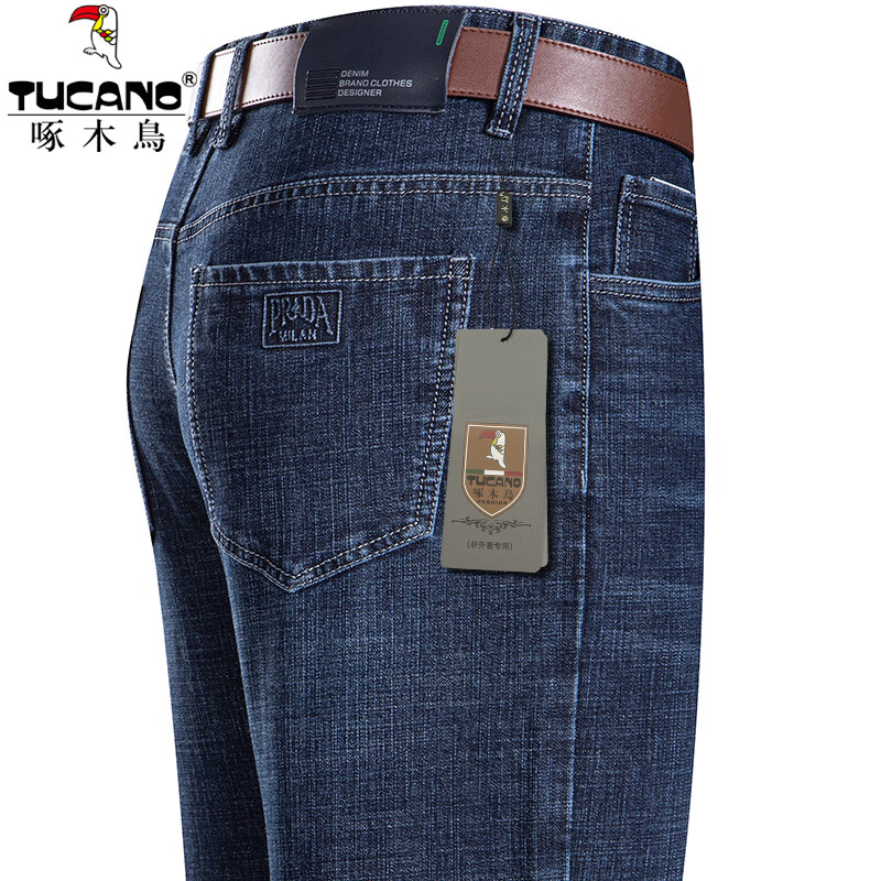 啄木鸟（TUCANO）【秋冬厚款】牛仔裤男宽松直筒长裤新款中青年棉弹水洗牛仔男裤子 SD2211中兰 31 (2尺4腰围)