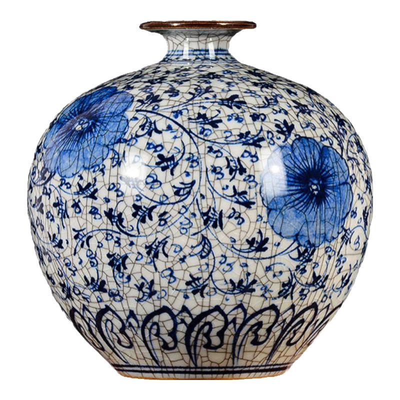 鼎祺陶瓷景德鎮(zhèn)瓷器花瓶官窯手繪仿古裂紋釉青花瓷居家裝飾擺件父親節(jié)禮物 裂紋釉青花石榴瓶 住宅.辦公室.客廳.玄關(guān).博古架等