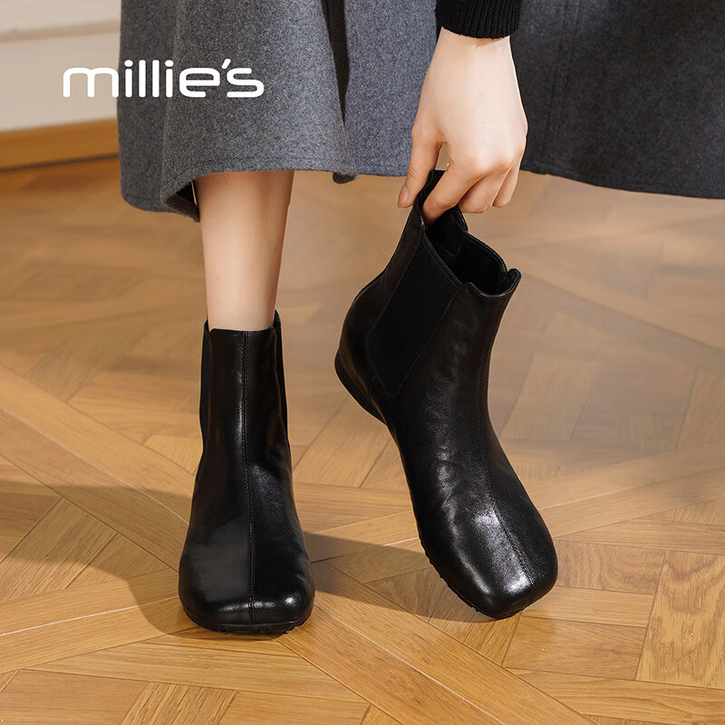 妙丽短靴女低跟轻便时尚潮流烟筒靴2025冬季新款百搭短筒时装靴 黑色 39 (245mm) 标准码