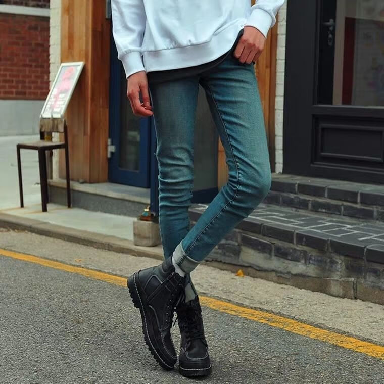 奕津加1厚牛仔裤马丁靴搭配的男士裤子新四季款男韩版男生潮流水洗蓝 