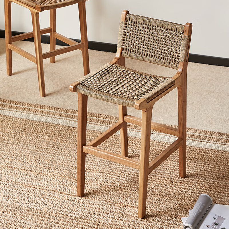 民宿酒吧高脚凳子家用吧台卡座座椅 65cm坐高海姆斯高脚椅胡桃木色架