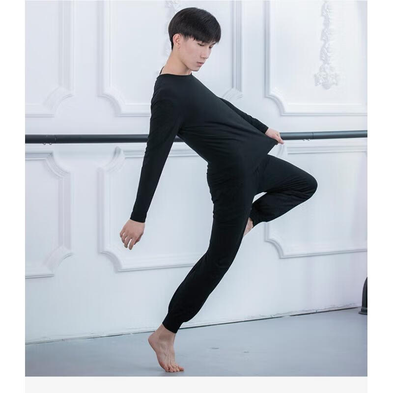 HengTravler现代舞蹈练功服裤子男形体训练拉丁瑜伽舞莫代尔萝卜裤宽松束脚裤 莫代尔款裤子+黑色上衣长款 2XL