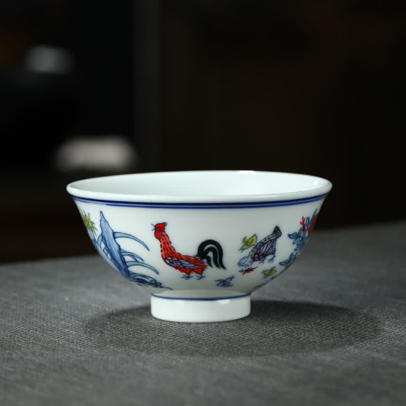gowke鸡缸杯 鸡公杯斗彩鸡缸杯逸古堂青花斗彩鸡缸杯景德镇陶瓷中式茶