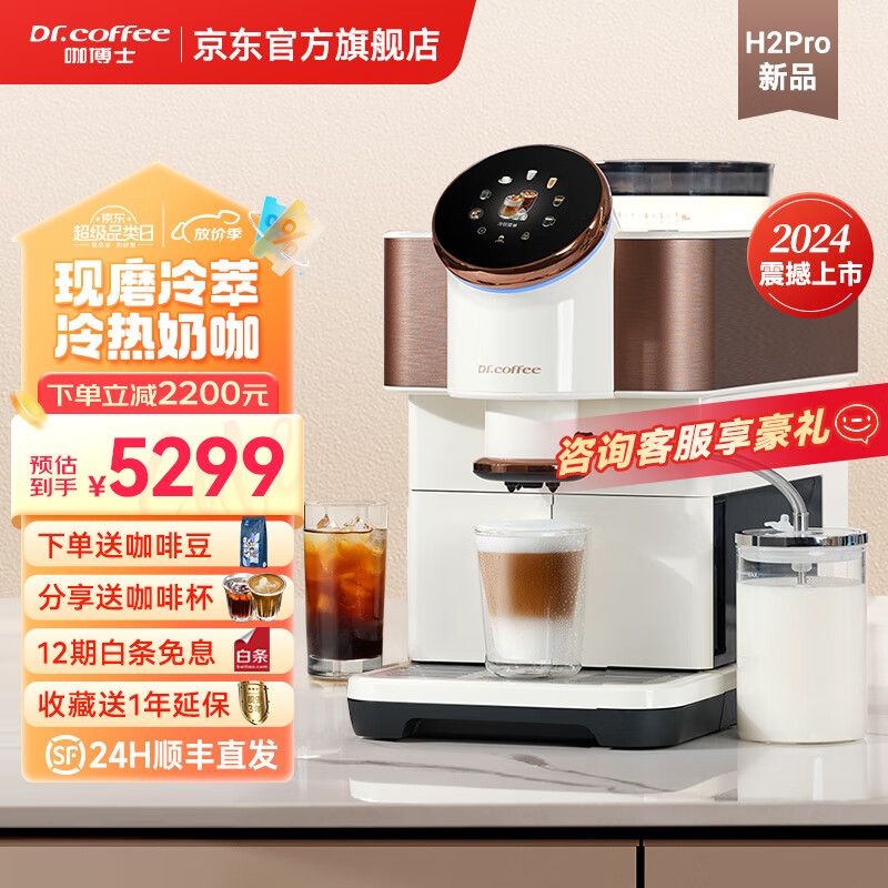 咖博士咖啡机家用小型全自动研磨一体机意式现磨咖啡一键冷萃 H2pro
