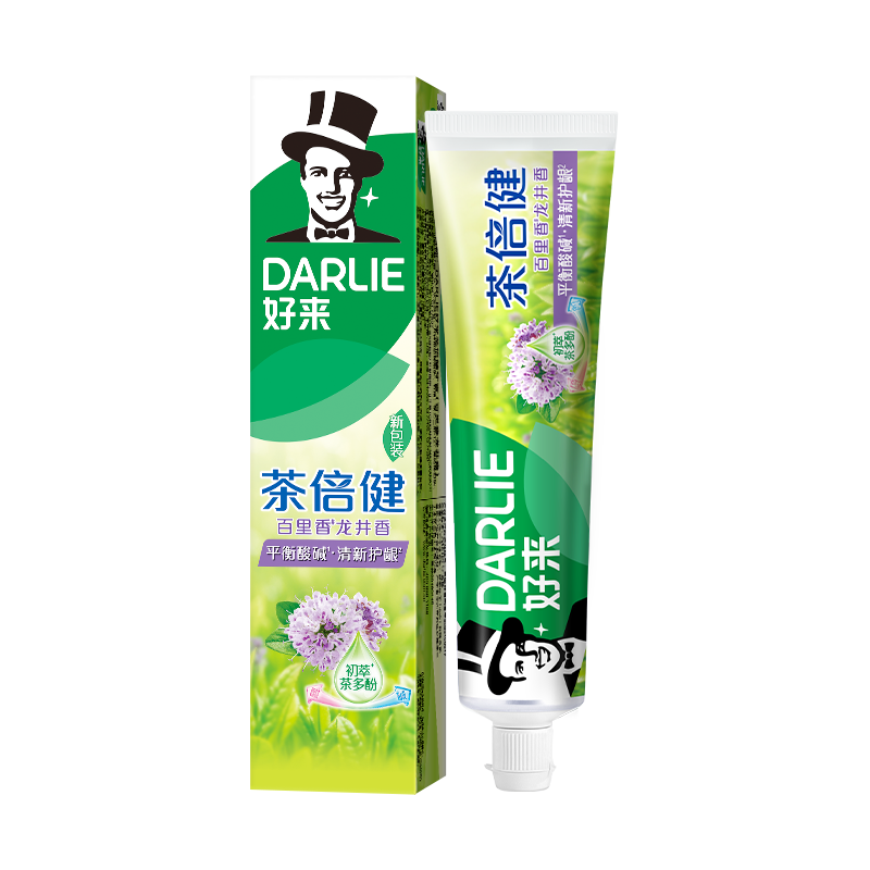 好来（DARLIE）(原黑人)茶倍健百里香龙井牙膏清新口气健齿190g新旧包装随机