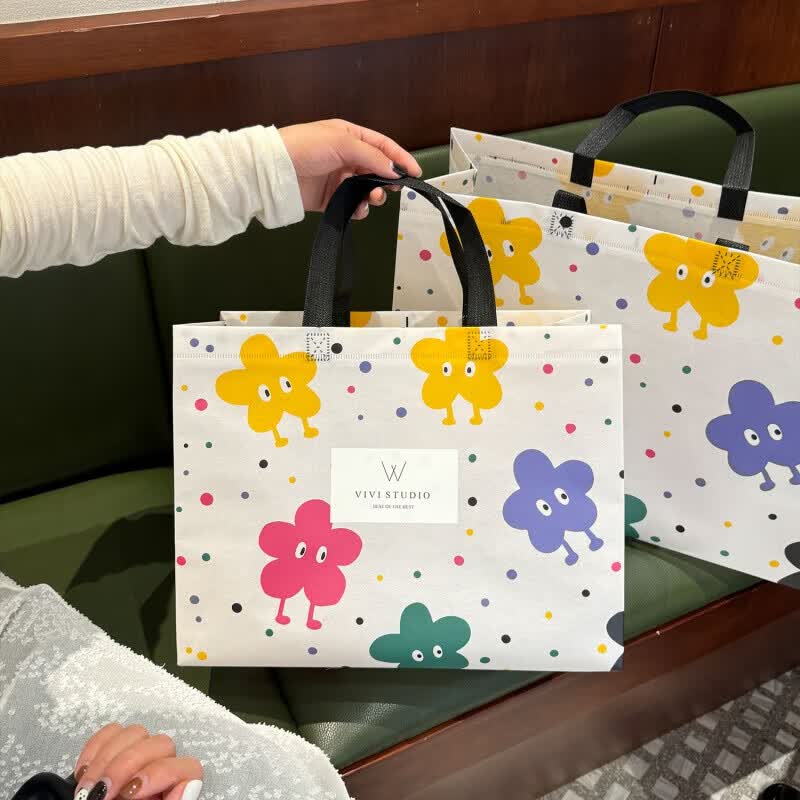 服装店手提袋礼品包装定制logo礼袋购物卡通袋子衣服打包带 彩虹豆