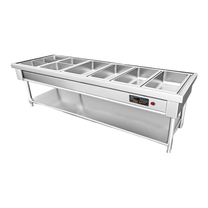 喜萊盛商用保溫售飯臺(tái)電熱餐車(chē)臺(tái)不銹鋼湯池玻璃罩快餐車(chē)湯柜廚房蒸菜臺(tái)粥車(chē)6格帶餐盒|201XLS-SFT2010