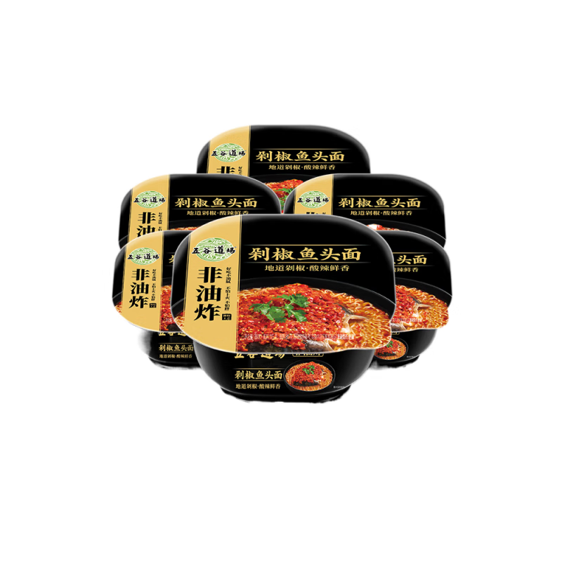 五谷道场非油炸方便面桶装 剁椒鱼头(115g*6碗)