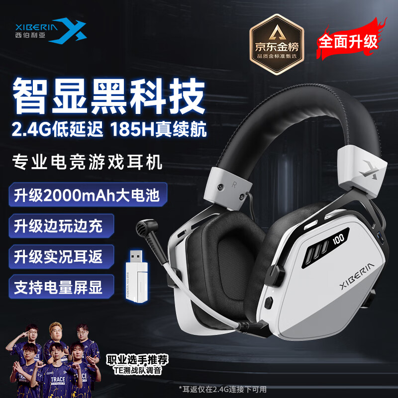 西伯利亚（XIBERIA）K03S 2.4G无线游戏耳机头戴式 蓝牙有线四模电脑电竞吃鸡手游耳麦 超长续航电量显示 fps听声辩位 熊猫白进阶版|2000mAh|边充边玩