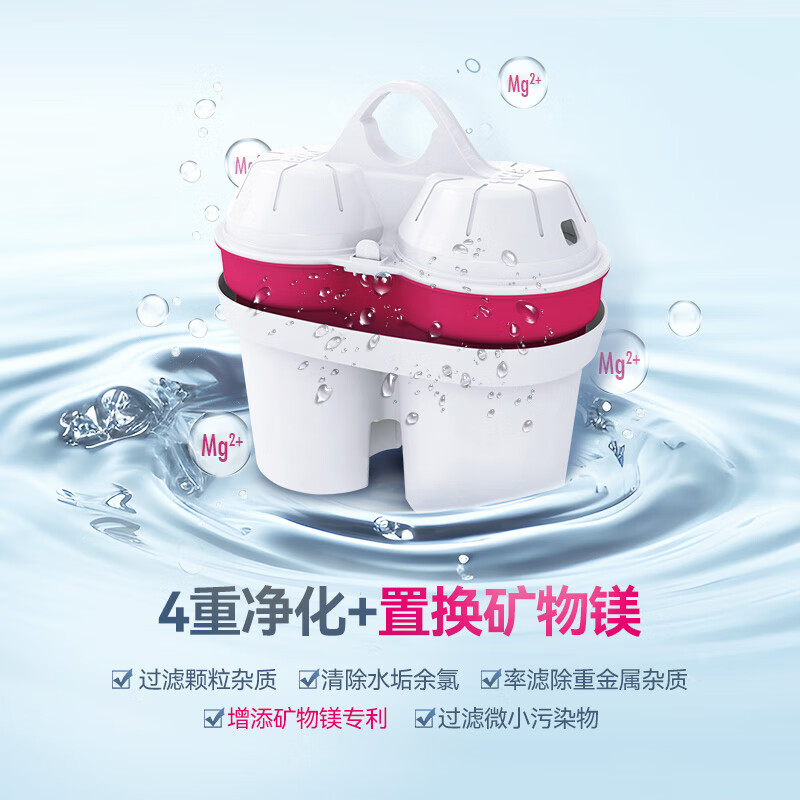 倍世（BWT） 净水壶滤水净水器家用 欧洲进口滤芯去水垢增强55% 益家系列大容量过滤器 【镁离子滤芯】1壶6芯 绿色