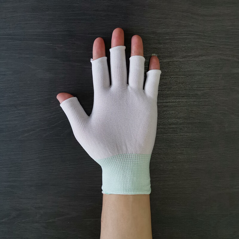 潮范美杜莎拉跑步手套男薄款断五指手套漏指头弹力透气采摘白尼龙工作