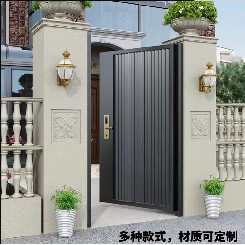 奇立彩不銹鋼門鐵藝庭院門鋁藝入戶門簡約單雙開戶外百葉門花園別墅大門 鋁合金材質(zhì)