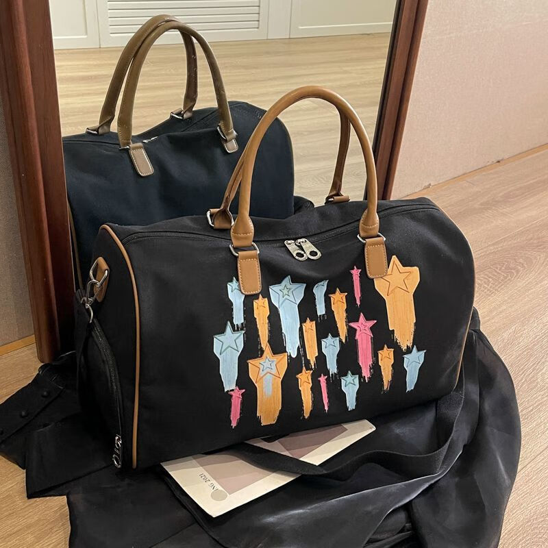 DRYWORLD时尚短途旅行轻便手提行李袋健身包女旅游包女神节旅行包 黑色